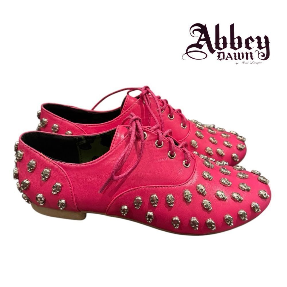 NEW Abbey Dawn Avril Lavigne Tough Crowd Hot Pink Skull Oxford Flats 5